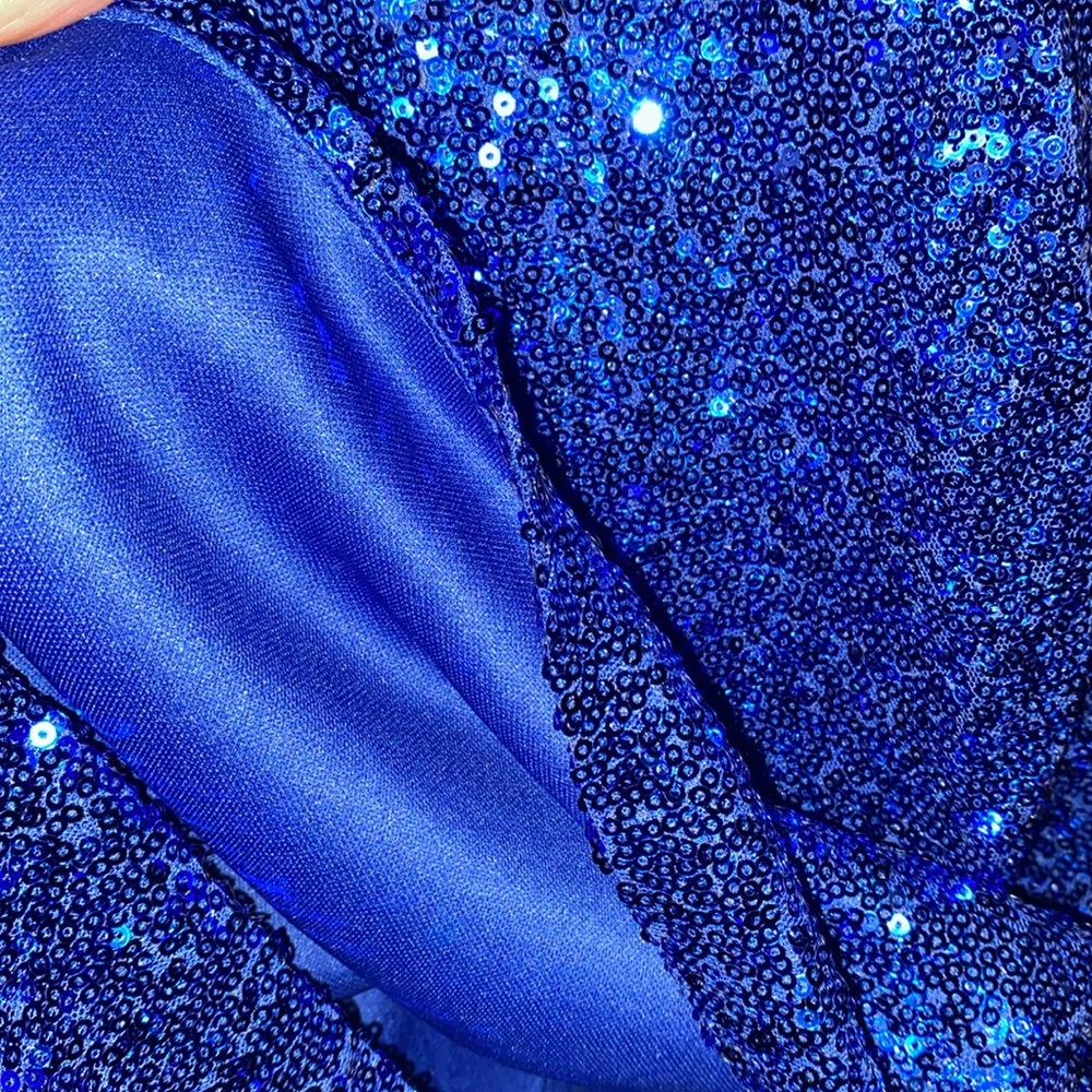 ❌DONATED❌Royal Blue Crochet Appliqué Sequins Mesh Lined Mini Dress - Picture 12 of 16